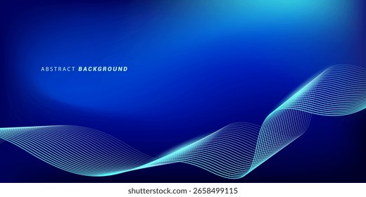 Líneas de onda brillantes Abstractas sobre fondo azul oscuro. Patrón de onda dinámica. Líneas onduladas que fluyen modernas. Concepto de tecnología futurista. Traje para el Anuncio, cartel, cubierta, folleto, volante, Sitio web