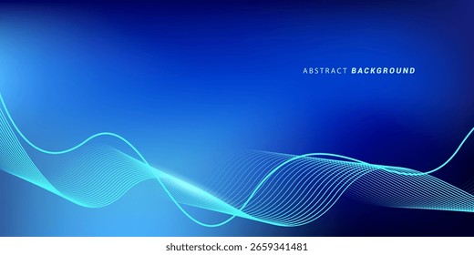 Abstract glowing wave lines on dark blue background. Dynamic wave pattern. Modern flowing wavy lines. Futuristic technology concept. Suit for banner, poster, cover, brochure, flyer, website