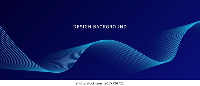 Abstract glowing wave lines on dark blue background. Futuristic technology concept. Dynamic wave pattern. Modern flowing wavy lines. 