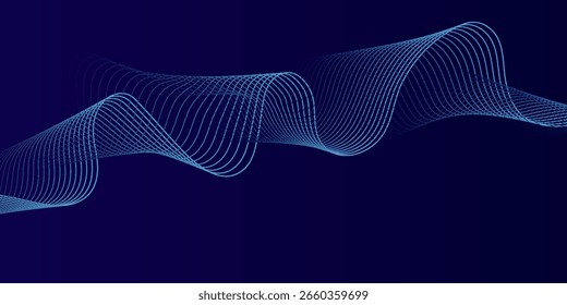 Linhas de onda brilhantes abstratas em fundo azul escuro. Padrão de onda dinâmica.eps10
