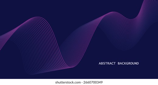 Líneas de onda brillantes Abstractas sobre fondo azul oscuro. Ilustración vectorial. eps 10