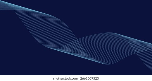 Abstract glowing wave lines on dark blue background. Dynamic wave pattern. Modern flowing wavy lines. Futuristic technology concept.