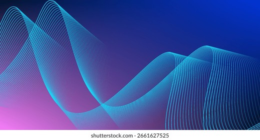 Abstract glowing wave lines on dark blue background. Dynamic wave pattern. Modern flowing wavy lines.