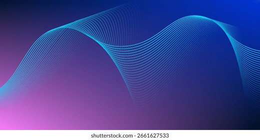 Líneas de onda brillantes Abstractas sobre fondo azul oscuro. Patrón de onda dinámica. Líneas onduladas que fluyen modernas.