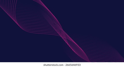 Líneas de onda brillantes Abstractas sobre fondo azul oscuro. Patrón de onda dinámica. Líneas onduladas que fluyen modernas. Concepto de tecnología futurista. Vector eps10
