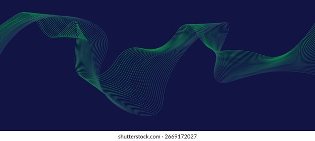 Líneas de onda brillantes Abstractas sobre fondo verde. Patrón de onda dinámica. Líneas onduladas que fluyen modernas. Concepto futurista. Traje para el Anuncio, cartel, cubierta, folleto, volante, Sitio web