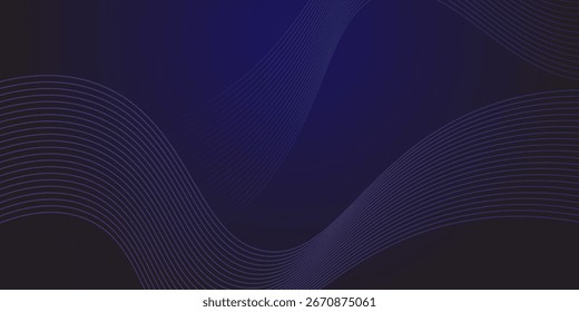 Líneas de onda brillantes Abstractas sobre fondo azul oscuro. Patrón de onda dinámica. Líneas onduladas que fluyen modernas.