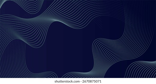 Líneas de onda brillantes Abstractas sobre fondo azul oscuro. Patrón de onda dinámica. Líneas onduladas que fluyen modernas.