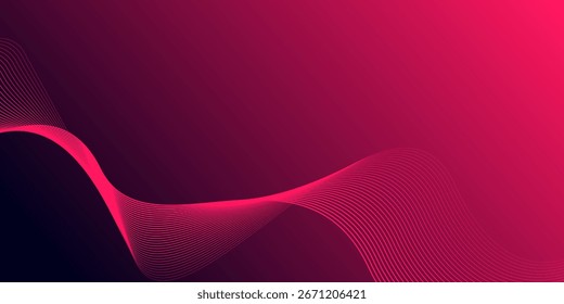 Linhas de onda brilhantes abstratas em fundo rosa gradiente. Padrão de onda dinâmico. Modernas linhas onduladas fluindo. Conceito de tecnologia futurista. Terno para banner, cartaz, capa, brochura, folheto, site	