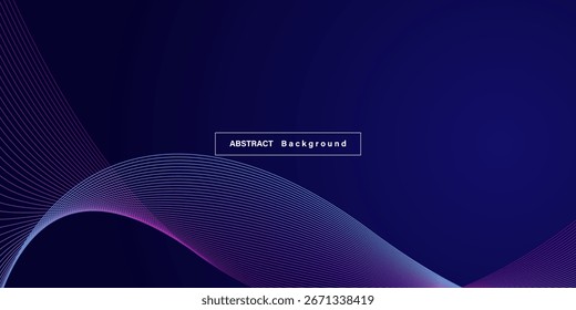 Abstract glowing wave lines on dark blue background. Dynamic wave pattern. Modern flowing wavy lines. Futuristic technology concept. Suit for banner, poster, cover, brochure, flyer, website