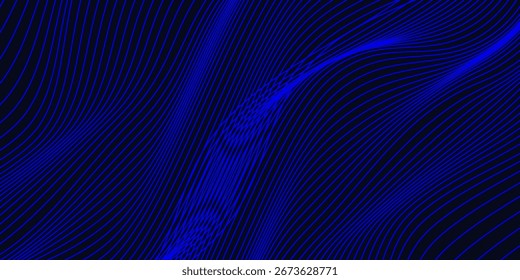 Líneas de onda brillantes Abstractas sobre fondo azul oscuro. Patrón de onda dinámica. Líneas onduladas que fluyen modernas. Concepto de tecnología futurista. Traje para el Anuncio, cartel, cubierta, folleto, volante, Sitio web