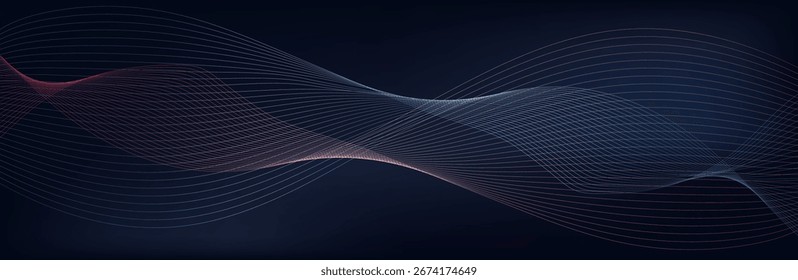 Abstract glowing wave lines on a dark blue background. Dynamic wave pattern. Abstract background with flowing particles. Dynamic waves. vector illustration.