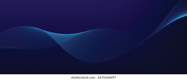 Abstract glowing wave lines on dark blue background. Dynamic wave pattern. Modern flowing wavy lines. Modern purple blue gradient flowing wave lines.