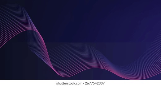 Abstract glowing wave lines on dark blue background. Dynamic wave pattern. Modern flowing wavy lines. 