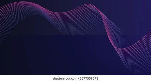 Líneas de onda brillantes Abstractas sobre fondo azul oscuro. Patrón de onda dinámica. Líneas onduladas que fluyen modernas. 