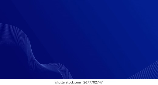 Abstract glowing wave lines on dark blue background. Dynamic wave pattern. Modern flowing wavy lines. Futuristic technology concept. Suit for banner, poster, cover, brochure, flyer, website