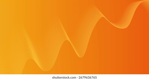 Líneas de onda brillantes Abstractas sobre fondo naranja. Patrón de onda dinámica. Líneas onduladas que fluyen modernas. Concepto de tecnología futurista. Ilustración vectorial