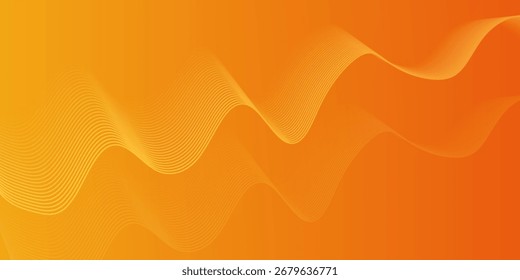 Líneas de onda brillantes Abstractas sobre fondo naranja. Patrón de onda dinámica. Líneas onduladas que fluyen modernas. Concepto de tecnología futurista. Vector Eps 10