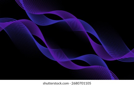 Linhas de onda brilhantes abstratas em fundo azul escuro. Padrão de onda dinâmico. Modernas linhas onduladas fluindo. Conceito de tecnologia futurista. Terno para banner, cartaz, capa, brochura, folheto, site
