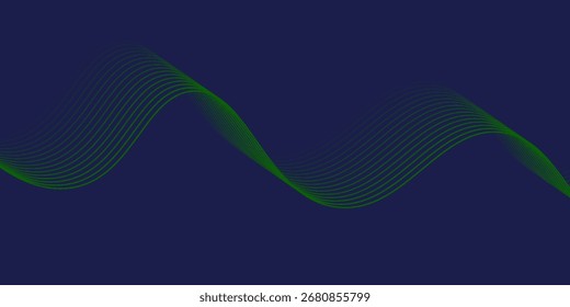 Líneas de onda brillantes Abstractas sobre fondo verde. Patrón de onda dinámica. Líneas onduladas que fluyen modernas. Concepto futurista. Traje para el Anuncio, cartel, cubierta, folleto, volante, Sitio web