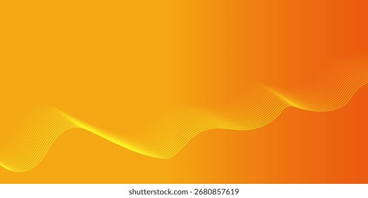 Linhas de onda brilhantes abstratas em plano de fundo laranja. Padrão de onda dinâmico. Modernas linhas onduladas fluindo. Conceito de tecnologia futurista. Terno para banner, cartaz, capa, brochura, folheto, site