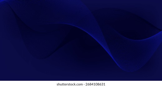 Abstract glowing wave lines on dark blue background. Dynamic wave pattern. Modern flowing wavy lines. Futuristic technology concept. Suit for banner, poster, cover, brochure, flyer, website