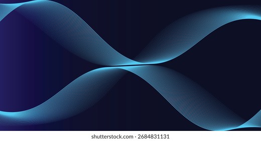 Líneas de onda brillantes Abstractas sobre fondo azul oscuro. Patrón de onda dinámica. Líneas onduladas que fluyen modernas. Concepto de tecnología futurista. Traje para el Anuncio, cartel, cubierta, folleto, volante, Sitio web