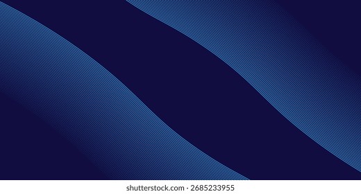 Líneas de onda brillantes Abstractas sobre fondo azul oscuro. Patrón de onda dinámica.  Concepto de tecnología futurista. Traje para el Anuncio, cartel, cubierta, folleto, volante, websitebackground