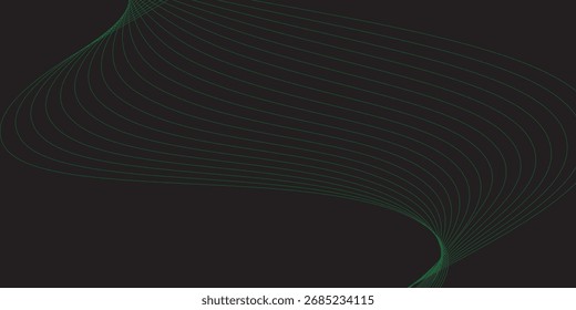 Linhas de onda brilhantes abstratas em fundo azul escuro. Padrão de onda dinâmico.  Conceito de tecnologia futurista. Terno para banner, cartaz, capa, folheto, folheto, plano de fundo do site