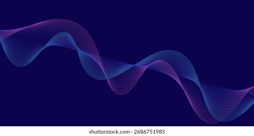 Abstract glowing wave lines on dark blue background. Dynamic wave pattern. Modern flowing wavy lines. Futuristic technology concept. Suit for banner, poster, cover, brochure, flyer, website