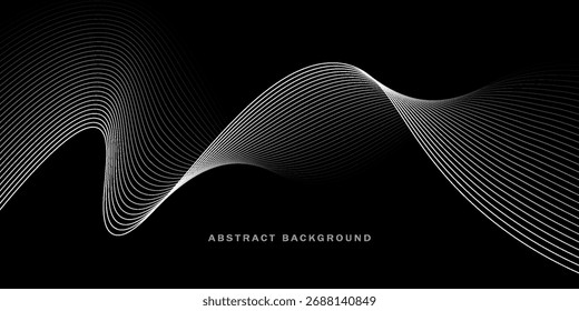 Abstract glowing wave lines on black background. Dynamic wave pattern. Modern flowing wavy lines. Futuristic technology concept. Suit for banner, poster, cover, brochure, flyer, website