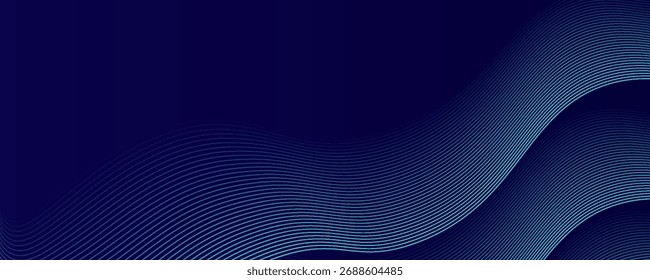 Abstract glowing wave lines on dark blue background. Dynamic wave pattern. Modern flowing wavy lines. Futuristic technology concept. Suit for banner, poster, cover, brochure, flyer, website
