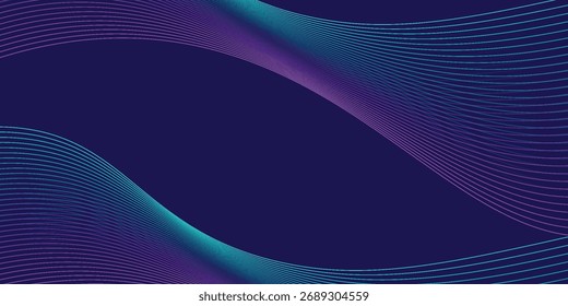 Abstract glowing wave lines on dark blue background. Dynamic wave pattern. Modern flowing wavy lines. Futuristic technology concept. Suit for banner, poster, cover, brochure, flyer, website