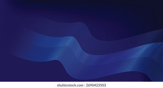 Abstract glowing wave lines on dark blue background. Dynamic wave pattern. Modern flowing wavy lines. Futuristic technology concept. Suit for banner, poster, cover, brochure, flyer, website