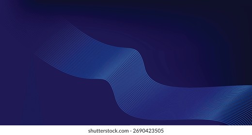 Abstract glowing wave lines on dark blue background. Dynamic wave pattern. Modern flowing wavy lines. Futuristic technology concept. Suit for banner, poster, cover, brochure, flyer, website