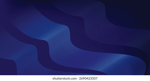 Abstract glowing wave lines on dark blue background. Dynamic wave pattern. Modern flowing wavy lines. Futuristic technology concept. Suit for banner, poster, cover, brochure, flyer, website
