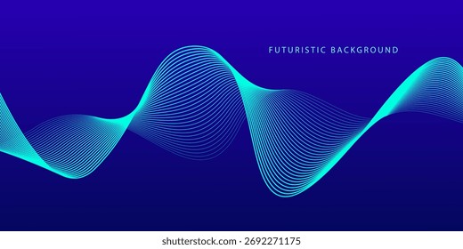 Líneas de onda brillantes Abstractas sobre fondo azul oscuro. Patrón de onda dinámica. Líneas onduladas que fluyen modernas. Concepto de tecnología futurista. Traje para el Anuncio, cartel, cubierta, folleto, volante, Sitio web