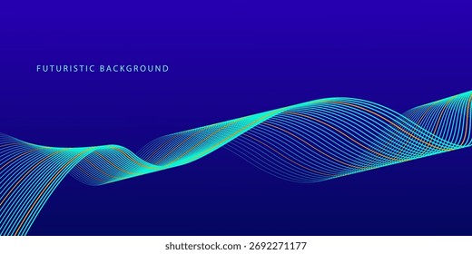 Líneas de onda brillantes Abstractas sobre fondo azul oscuro. Patrón de onda dinámica. Líneas onduladas que fluyen modernas. Concepto de tecnología futurista. Traje para el Anuncio, cartel, cubierta, folleto, volante, Sitio web