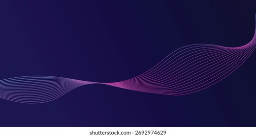 Linhas de onda brilhantes abstratas em fundo azul claro. Modernas linhas onduladas fluindo. Padrão de onda dinâmico. Conceito futurista. Terno para banner, cartaz, capa, brochura, folheto, site