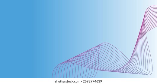 Linhas de onda brilhantes abstratas em fundo azul claro. Modernas linhas onduladas fluindo. Padrão de onda dinâmico. Conceito futurista. Terno para banner, cartaz, capa, brochura, folheto, site