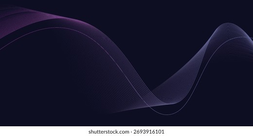 Líneas de onda brillantes Abstractas sobre fondo azul oscuro. Líneas onduladas que fluyen modernas