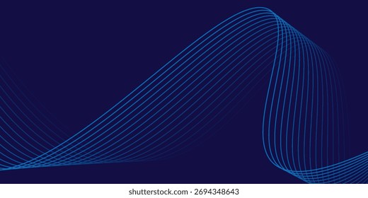 Abstract glowing wave lines on dark blue background. Dynamic wave pattern. Modern flowing wavy lines. Futuristic technology concept.