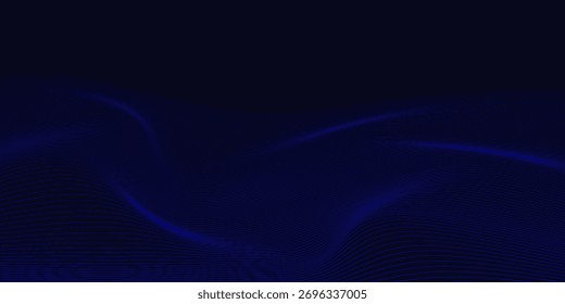 Abstract glowing wave lines on dark blue background. Dynamic wave pattern. Modern flowing wavy lines. Futuristic technology concept. Suit for banner, poster, cover, brochure, flyer, website