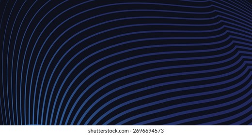 Líneas de onda brillantes Abstractas sobre fondo azul oscuro. Patrón de onda dinámica. Líneas onduladas que fluyen modernas. Concepto de tecnología futurista. Traje para el Anuncio, cartel, cubierta, folleto, volante, Sitio web