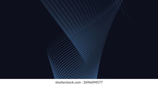 Abstract glowing wave lines on dark blue background. Dynamic wave pattern. Modern flowing wavy lines. Futuristic technology concept. Suit for banner, poster, cover, brochure, flyer, website