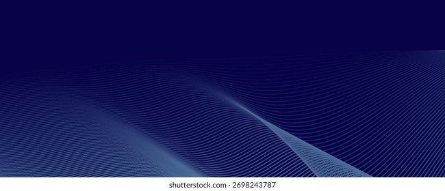 Abstract glowing wave lines on dark blue background. Dynamic wave pattern. Modern flowing wavy lines. Futuristic technology concept. Suit for banner, poster, cover, brochure, flyer, website