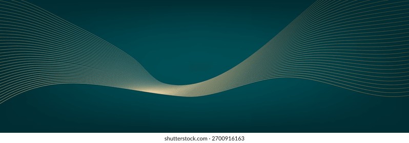 Abstrakte leuchtende Wellenlinien auf blaugrünem Hintergrund. Dynamisches Wellenmuster. Abstrakter Hintergrund mit fließenden Teilchen. Dynamische Wellen. Vektorgrafik.
