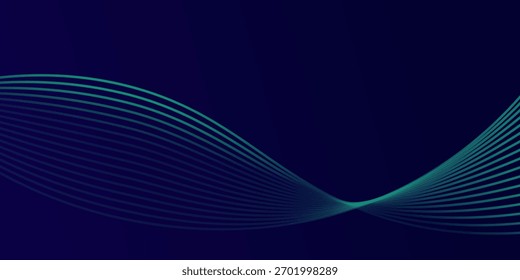 Abstract glowing wave lines on dark blue background. Dynamic wave pattern. Modern flowing wavy lines. Futuristic technology concept. Suit for banner, poster, cover, brochure, flyer, website