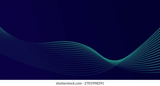Líneas de onda brillantes Abstractas sobre fondo azul oscuro. Patrón de onda dinámica. Líneas onduladas que fluyen modernas. Concepto de tecnología futurista. Traje para el Anuncio, cartel, cubierta, folleto, volante, Sitio web
