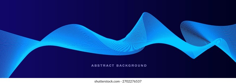 Abstract glowing wave lines on dark blue background. Dynamic wave pattern. Modern flowing wavy lines. Futuristic technology concept. Suit for banner, poster, cover, brochure, flyer, website